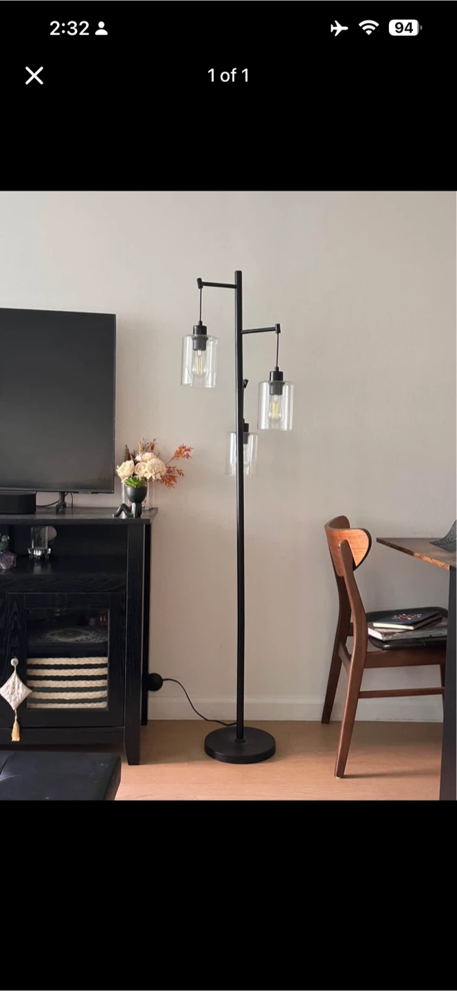Three-Light Black Metal Floor Lamp