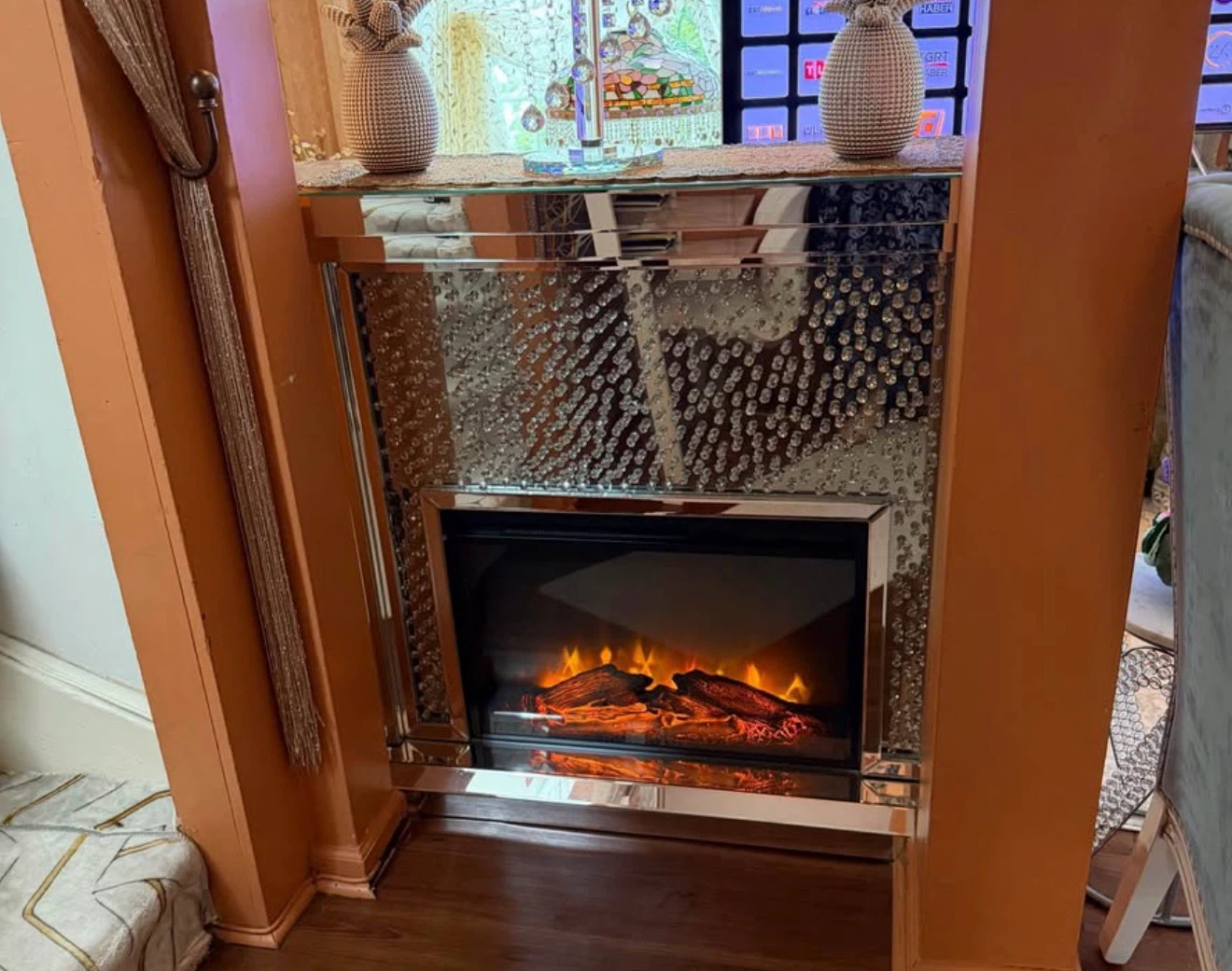 Mirrored Electric Fireplace with Crystal Accents - photo 2