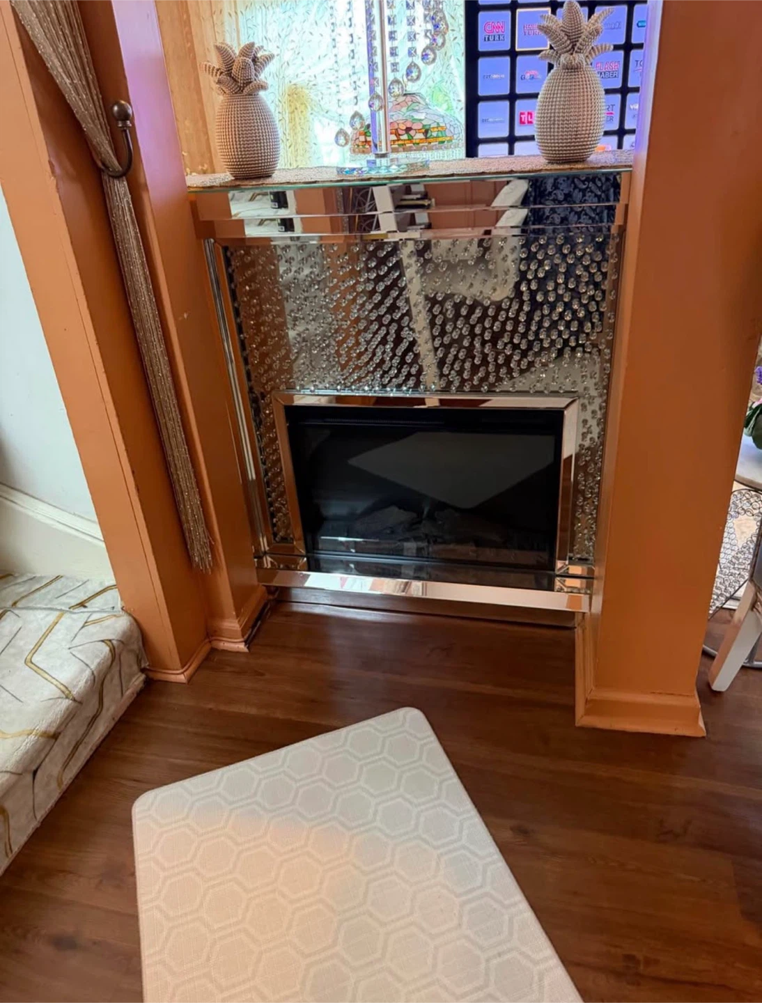 Mirrored Electric Fireplace with Crystal Accents - photo 3