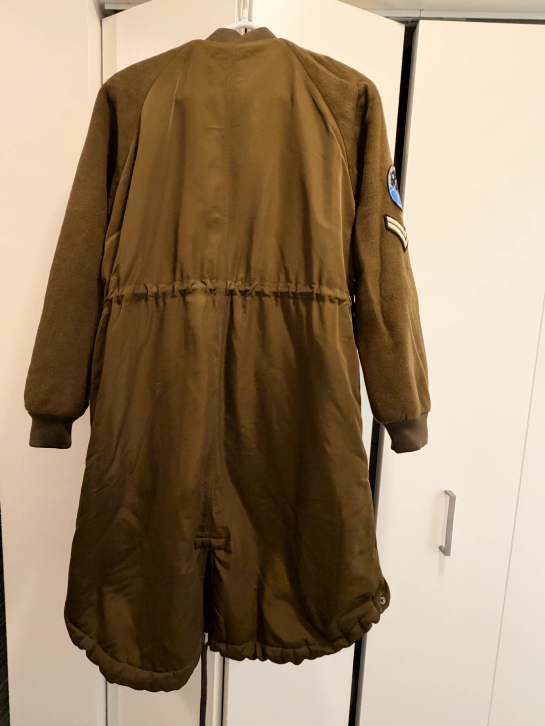 Olive Long Bomber Utility Coat with Wool-Blend Sleeves - photo 2