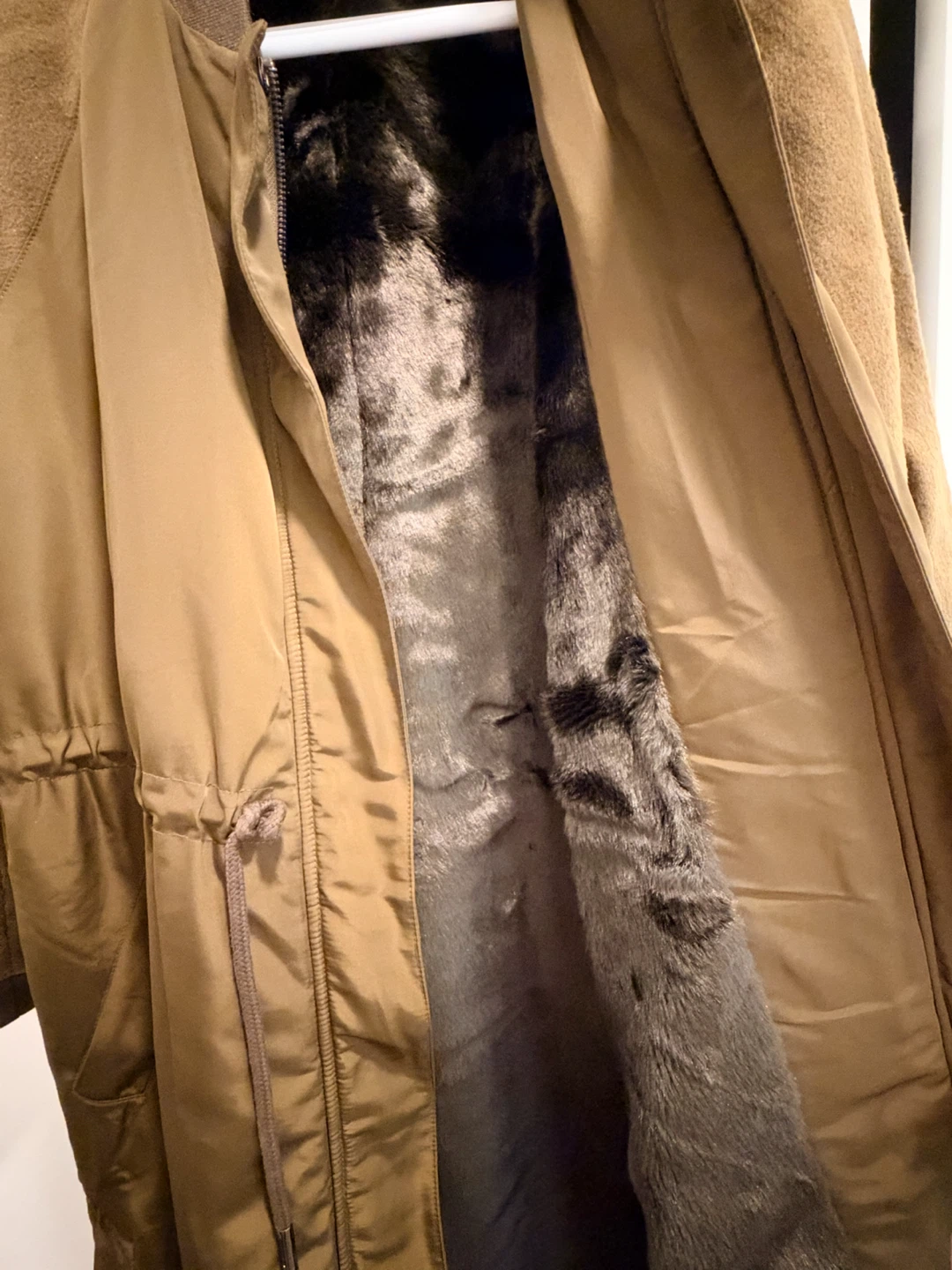 Olive Long Bomber Utility Coat with Wool-Blend Sleeves - photo 5