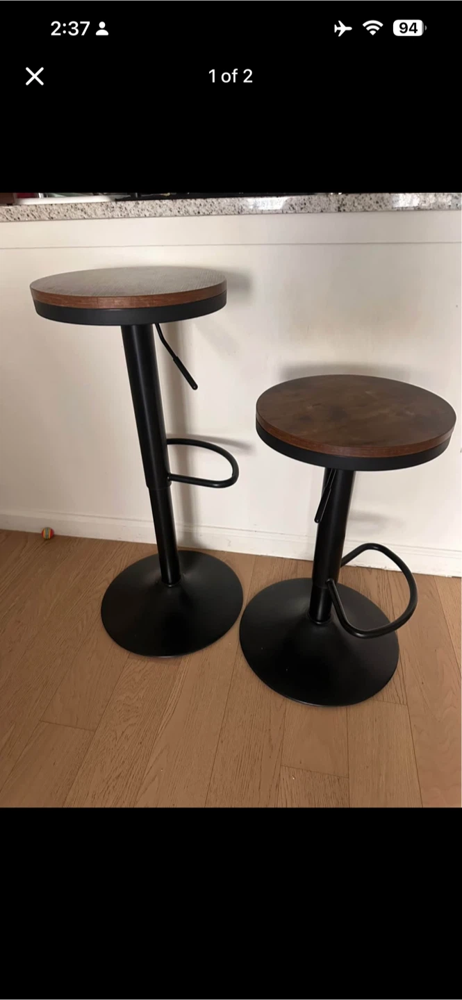 Set of Two Adjustable Height Bar Stools