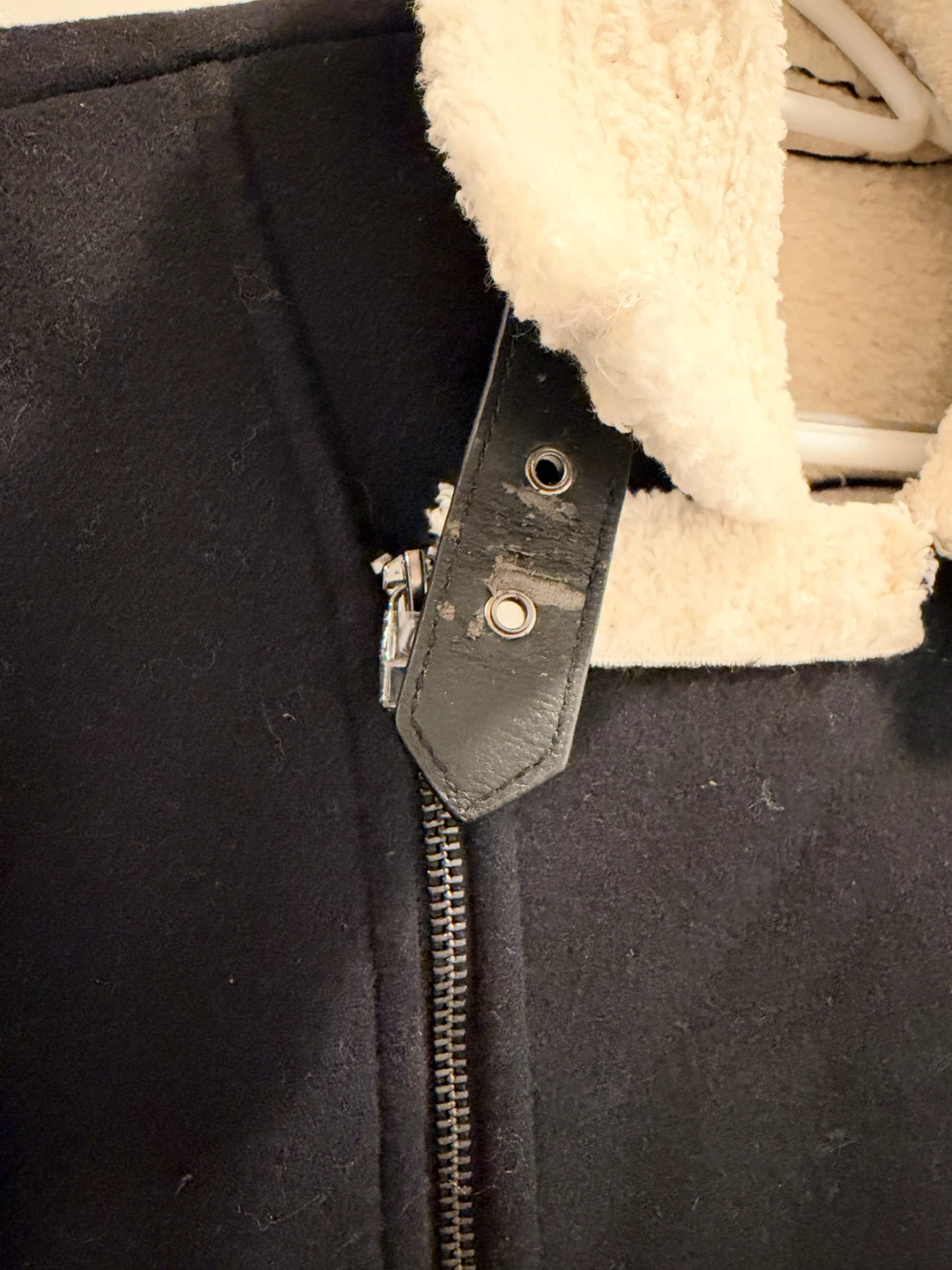 Black Wool Blend Sherpa Biker Jacket - Graphic Back - photo 5