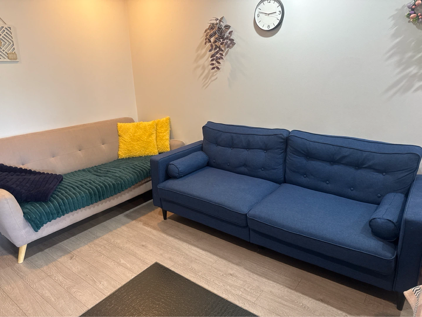Moving sale sofa, ottoman and throws