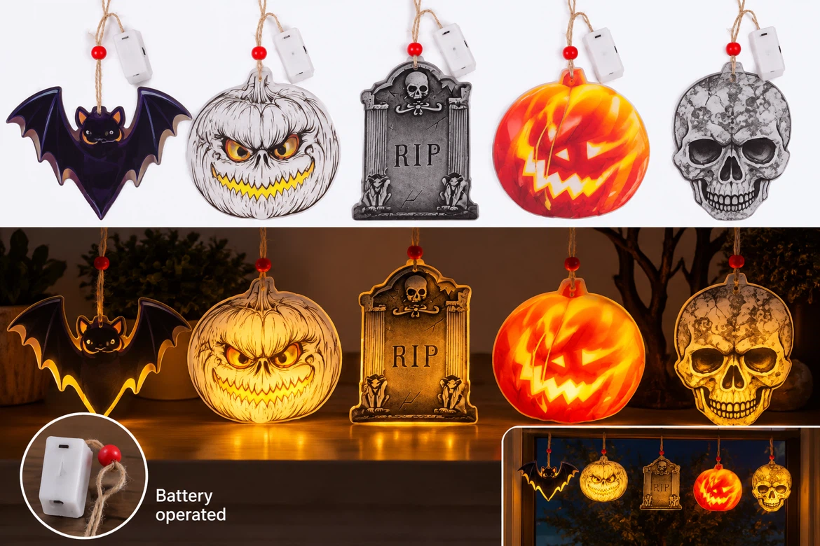 New Sealed Set of 5 LED Halloween Hanging Decorations