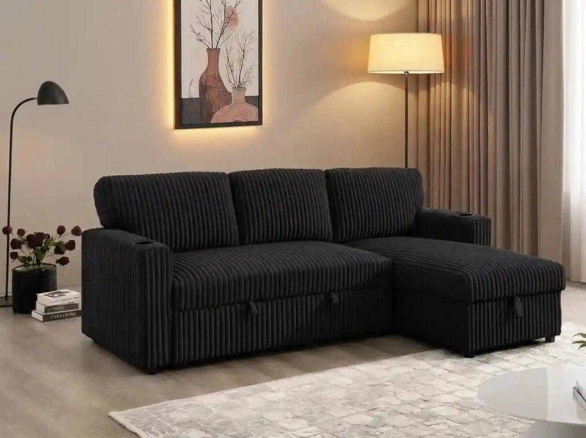 Corduroy Sectional Sofa Bed with Storage - photo 2