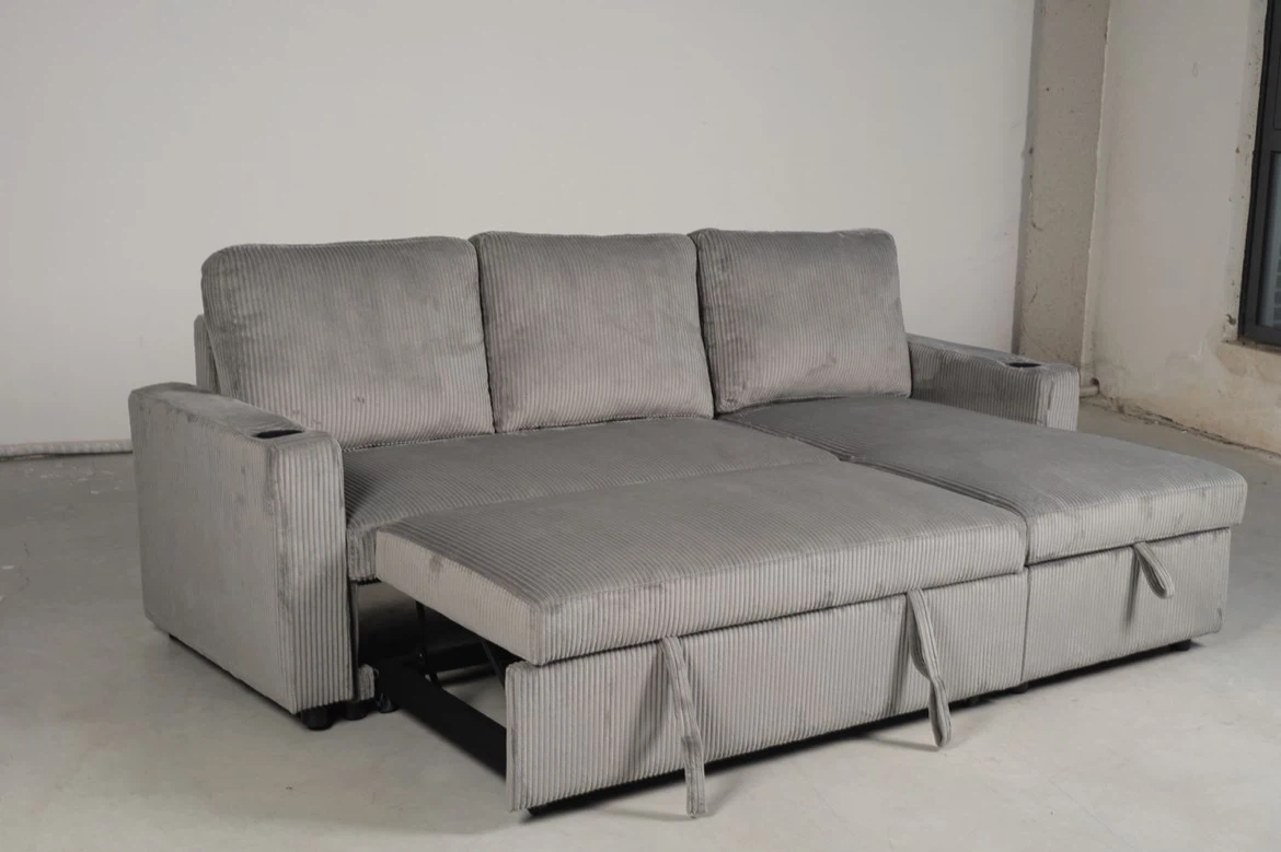 Corduroy Sectional Sofa Bed with Storage - photo 4
