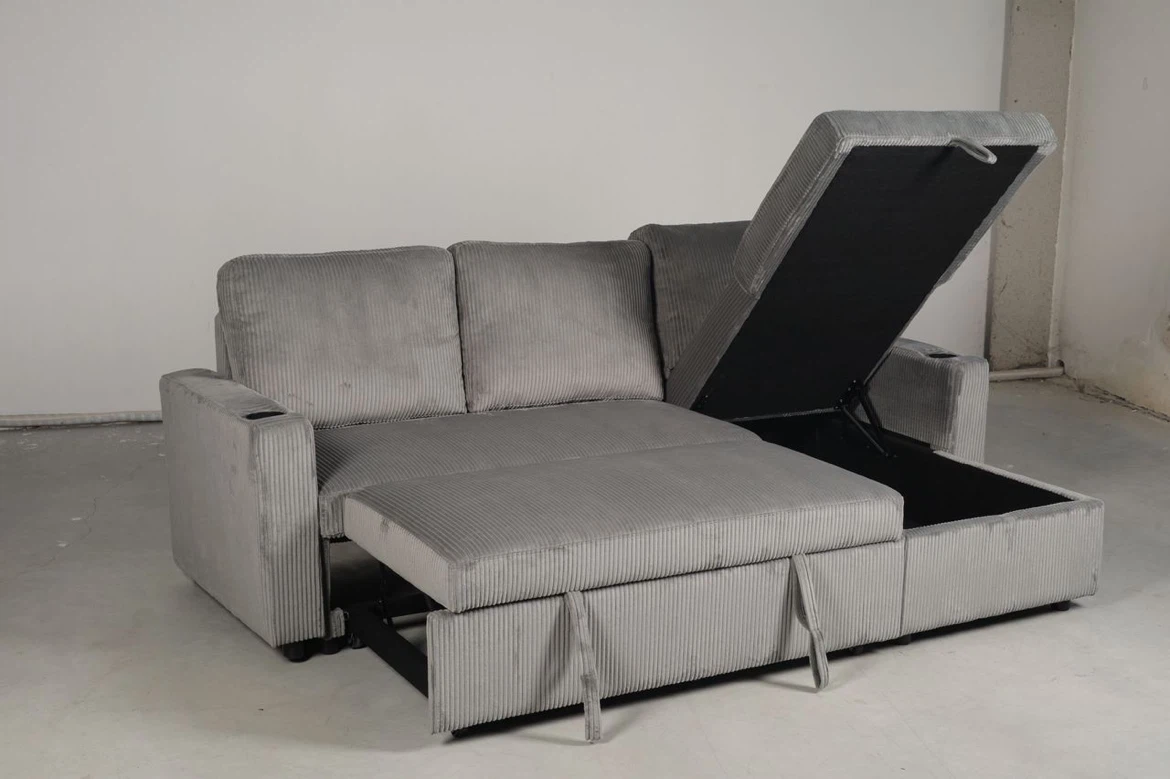 Corduroy Sectional Sofa Bed with Storage - photo 5