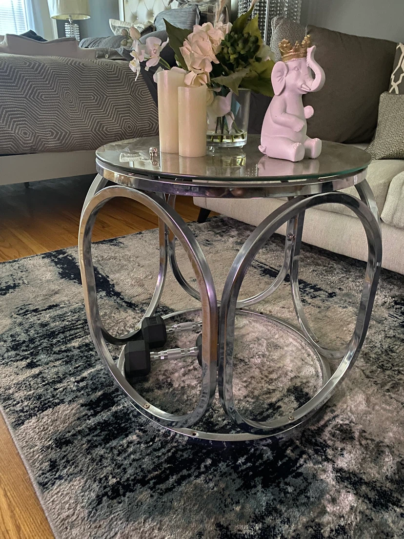 Round Glass and Chrome Side Table