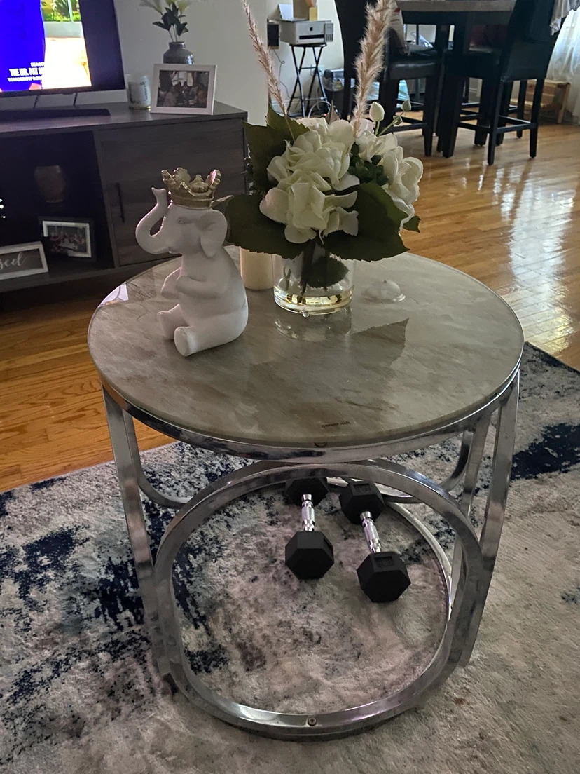 Round Glass and Chrome Side Table - photo 2