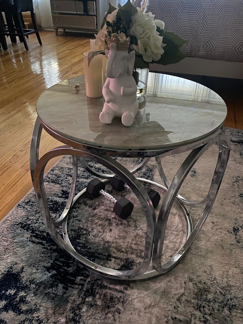 Round Glass and Chrome Side Table - photo 3