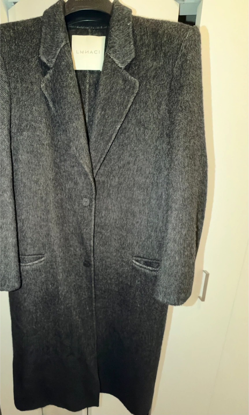 Charcoal Wool Rabbit Hair & Silk Blend Long Coat - Size L