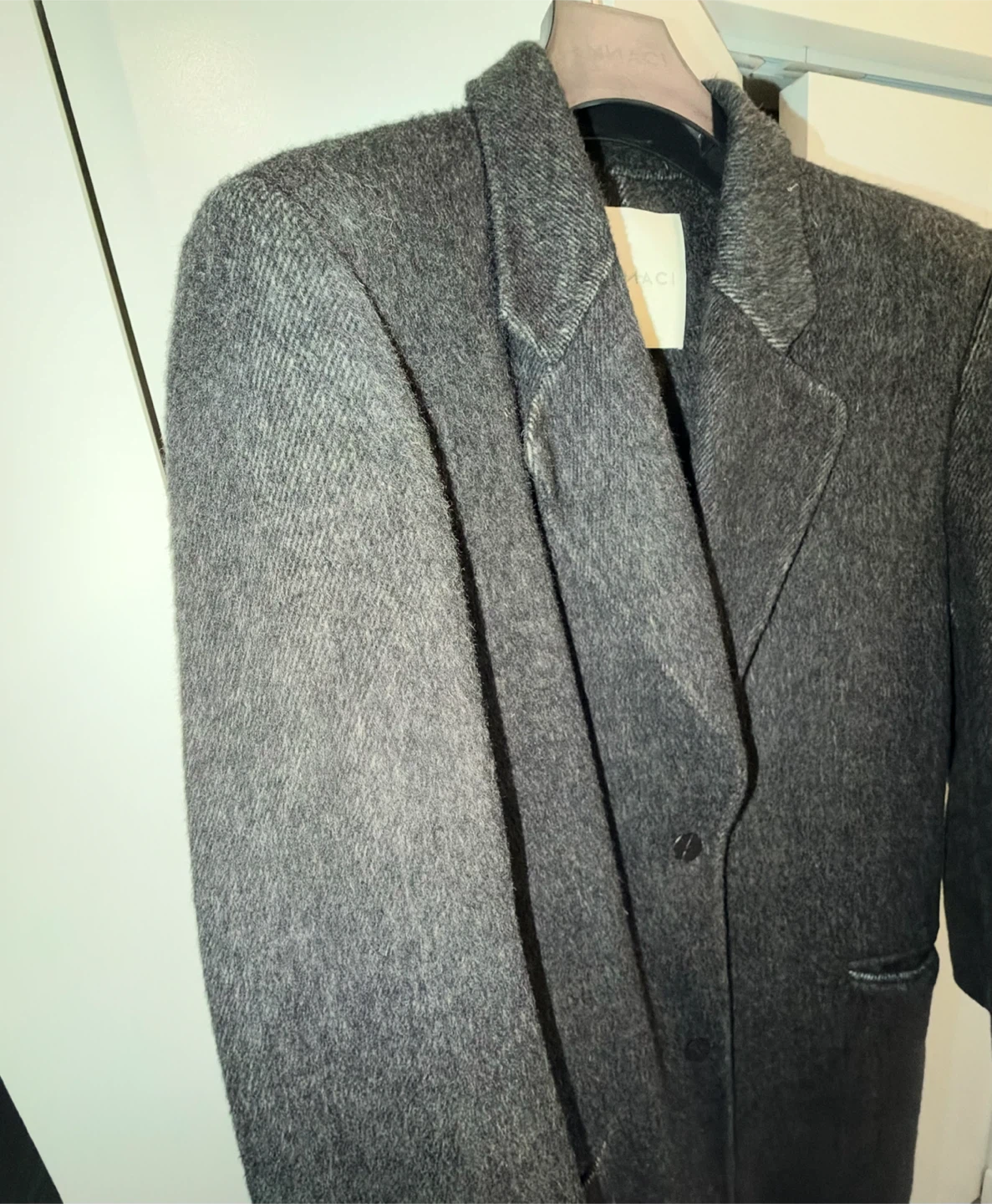 Charcoal Wool Rabbit Hair & Silk Blend Long Coat - Size L - photo 2