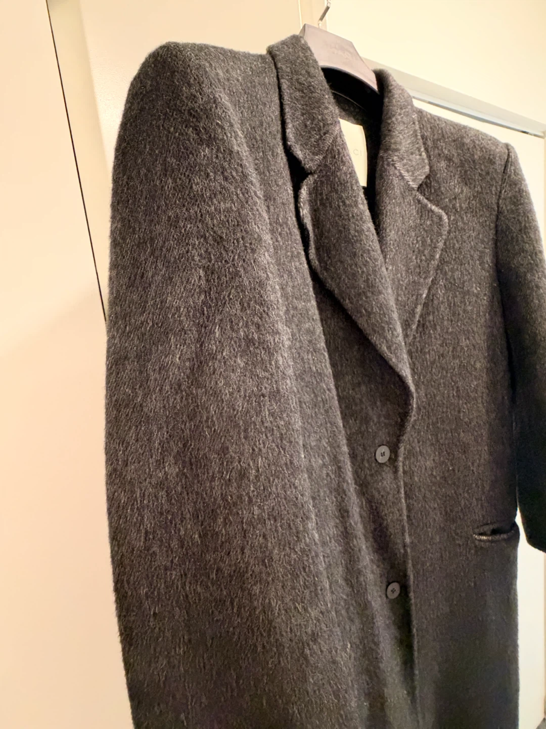 Charcoal Wool Rabbit Hair & Silk Blend Long Coat - Size L - photo 4