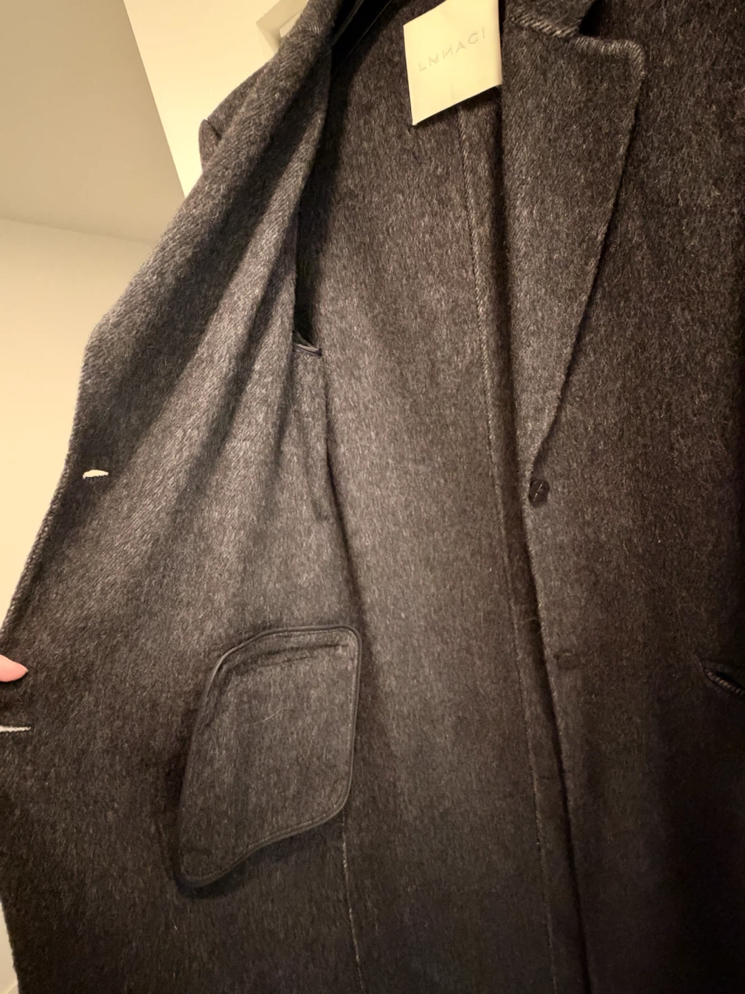 Charcoal Wool Rabbit Hair & Silk Blend Long Coat - Size L - photo 5