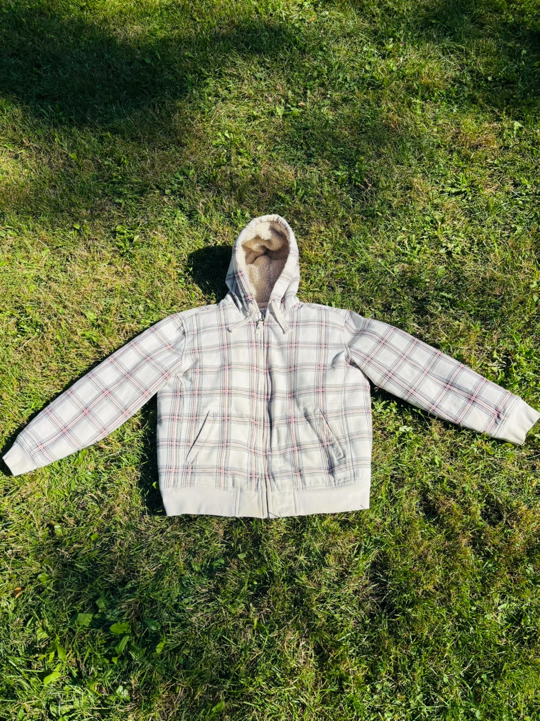 Plaid Zip-Up Warm Sherpa lined Hoodie (large)