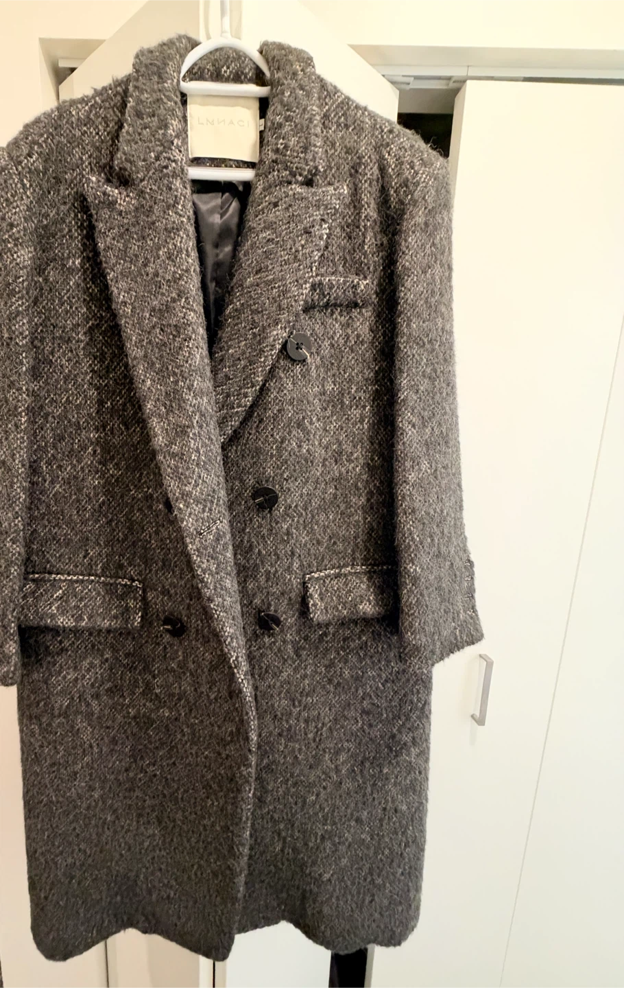 Grey Wool Alpaca Cashmere Blend Long Coat - Size L
