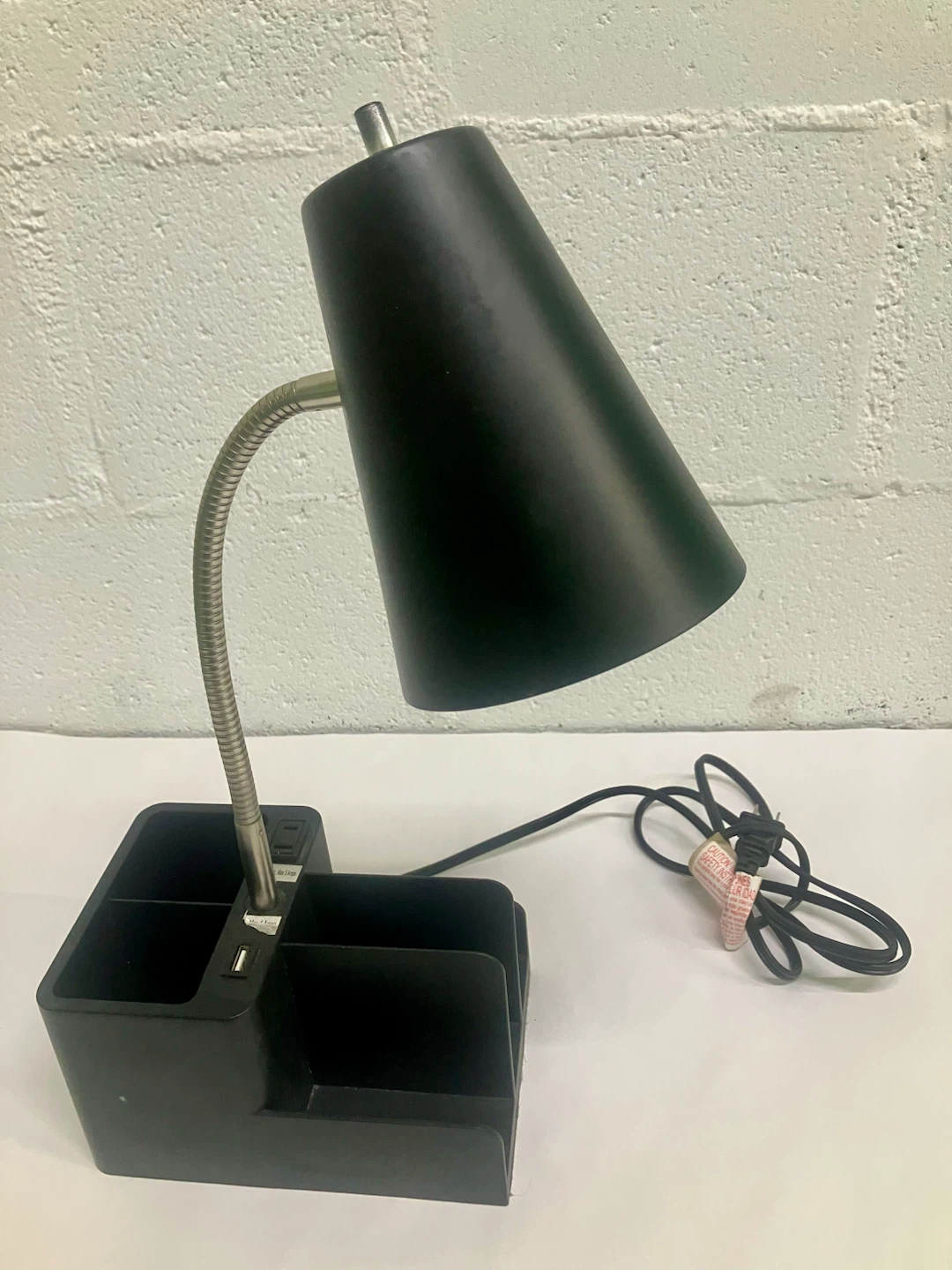 Black Desk Lamp with Organizer and USB Port