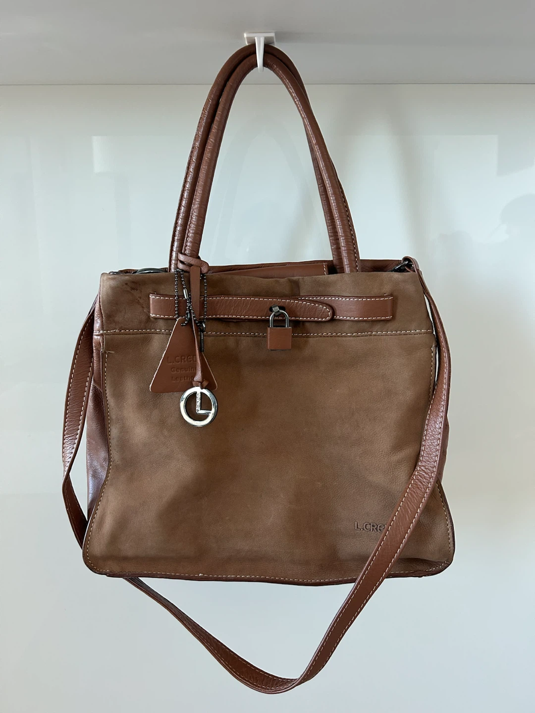 L.CREDI Genuine Leather Brown Handbag