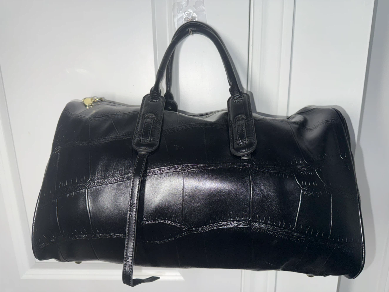 Black Croc-Embossed Duffel Bag - photo 3