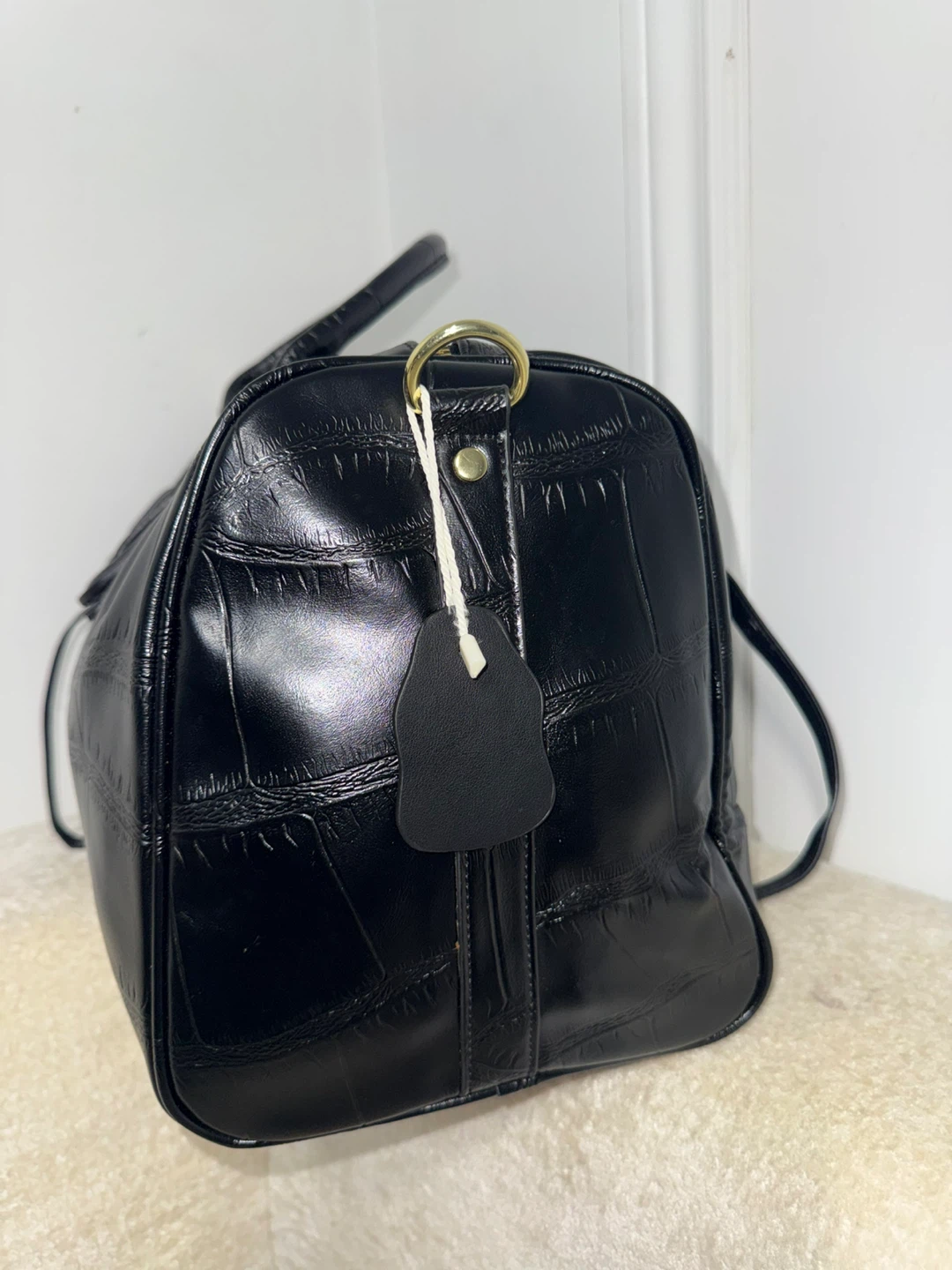 Black Croc-Embossed Duffel Bag - photo 4