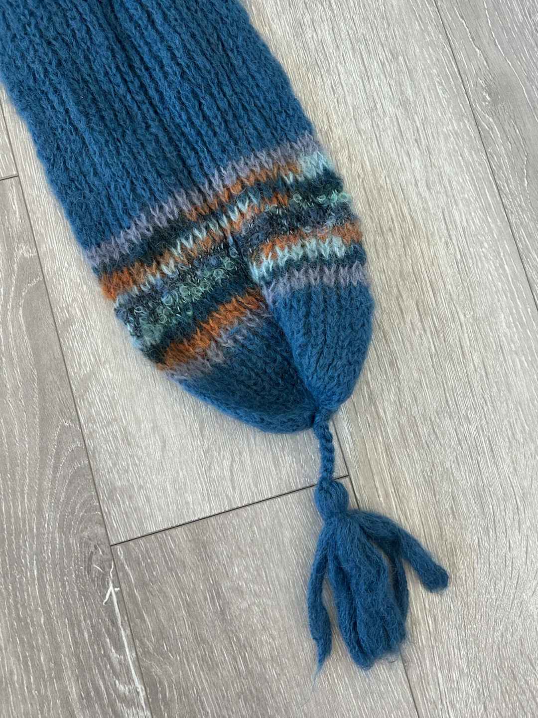 Knitted Blue Beanie with Attached Scarf - photo 2
