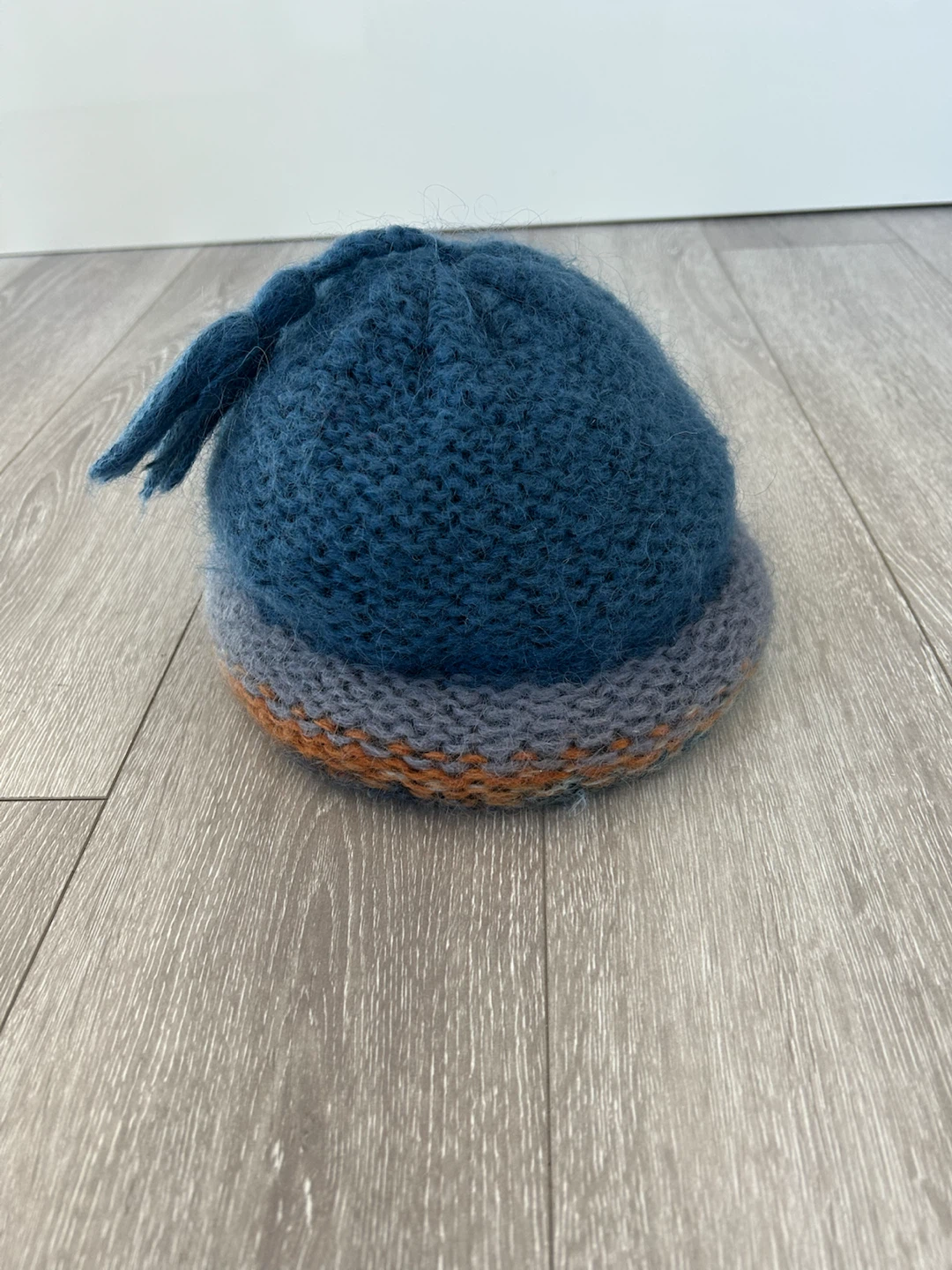 Knitted Blue Beanie with Attached Scarf - photo 4