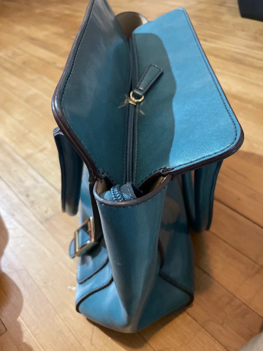 Teal faux leather handbag - photo 4
