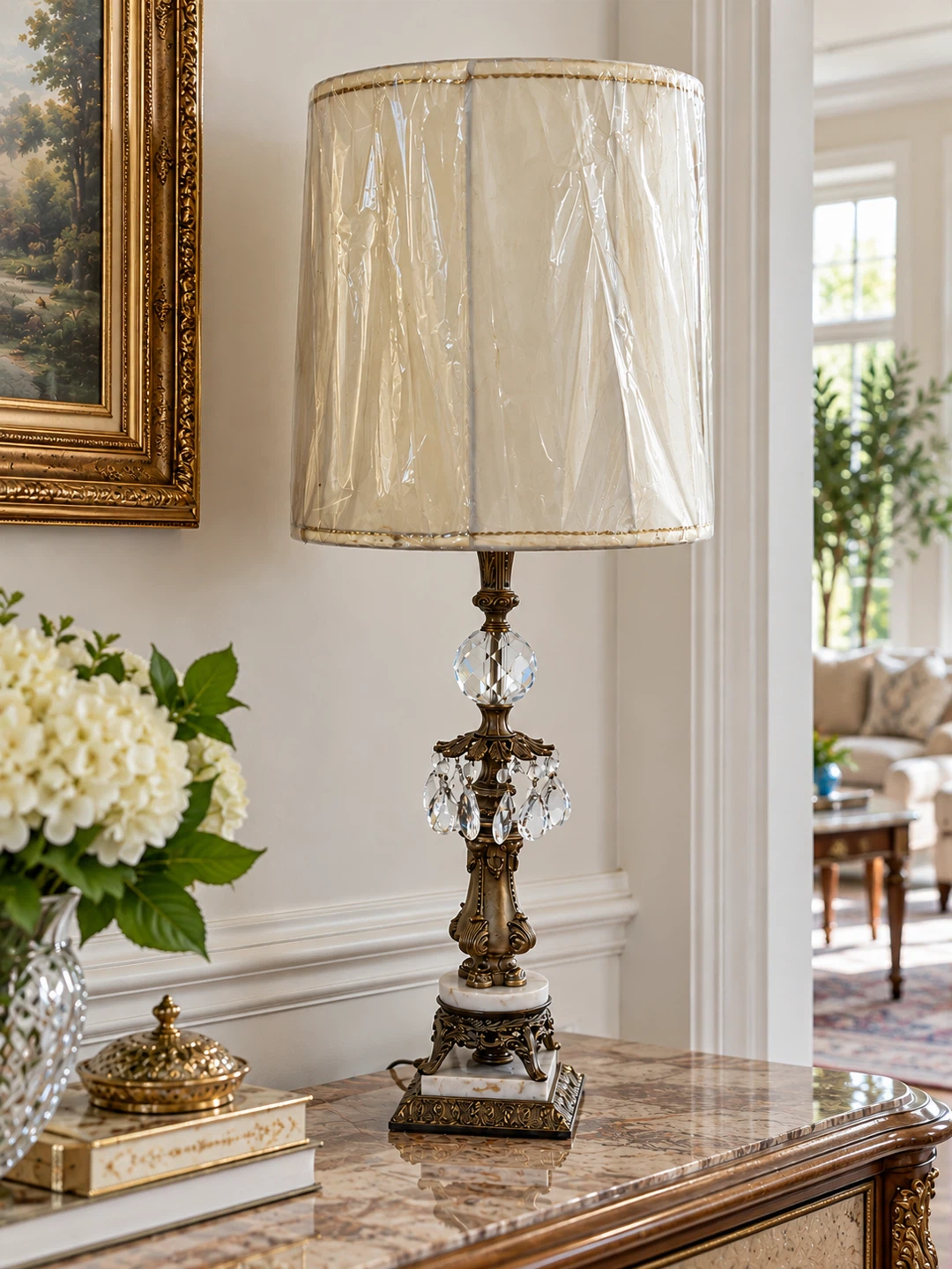 Elegant Crystal and Marble Table Lamp - photo 2