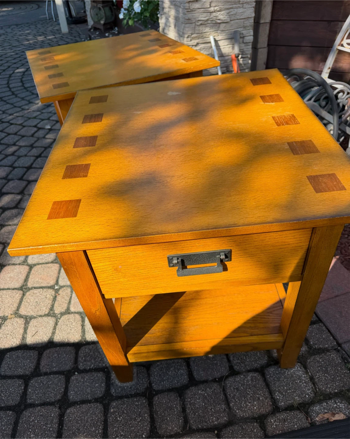 Solid Oak End Tables with Drawer - photo 2