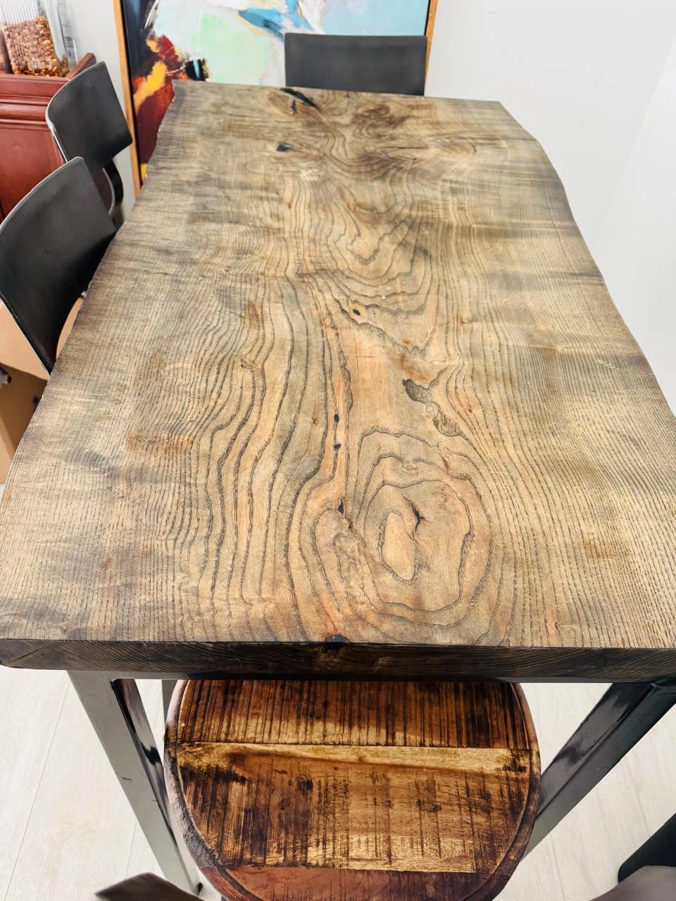 Solid wood high top table with 4 matching stools