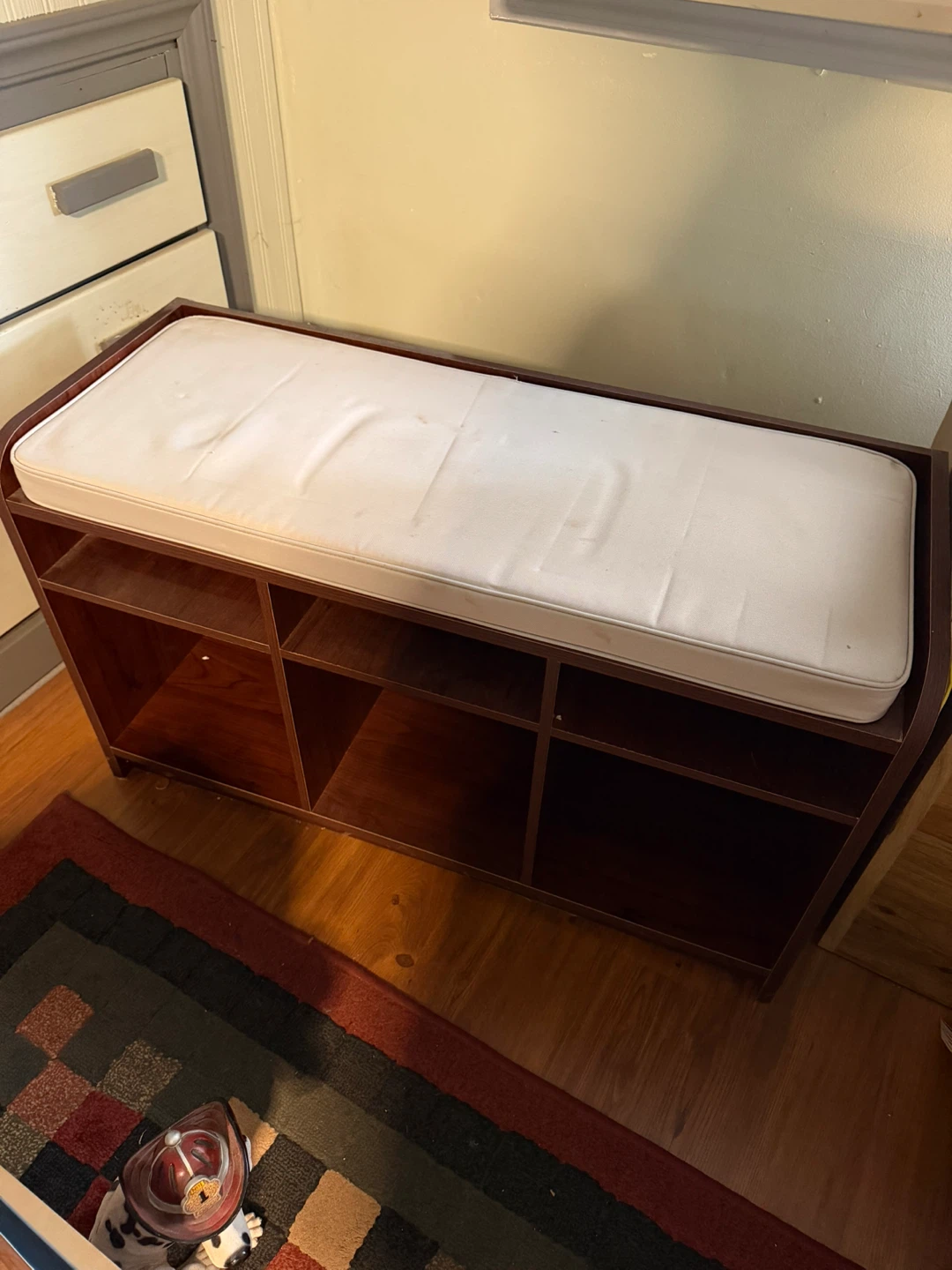 Dark Wood Bench with White Cushion - photo 2