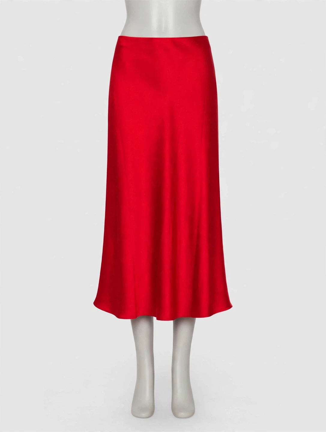 Ann Taylor Loft Red Satin Midi Skirt XS