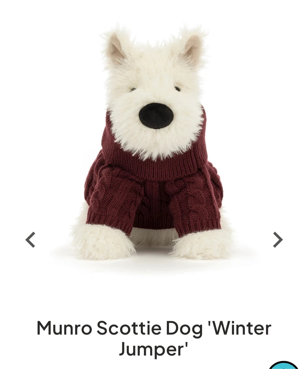 Jellycat Munro Scottie Dog Winter Jumper Plush - photo 2