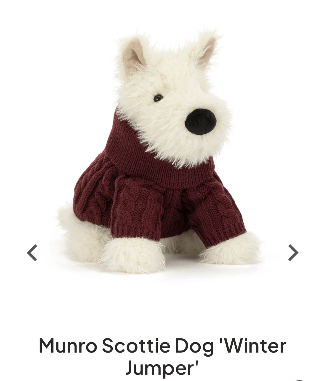 Jellycat Munro Scottie Dog Winter Jumper Plush - photo 3