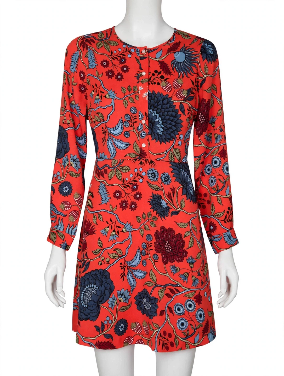 Ann Taylor Loft Red Floral Long Sleeve Dress
