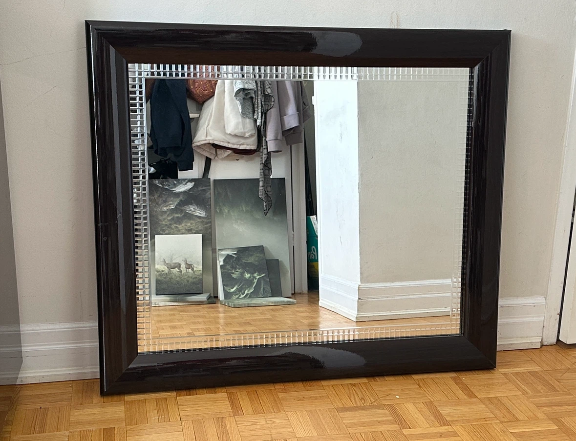 Decorative Wall Mirror with Dark Wood Frame