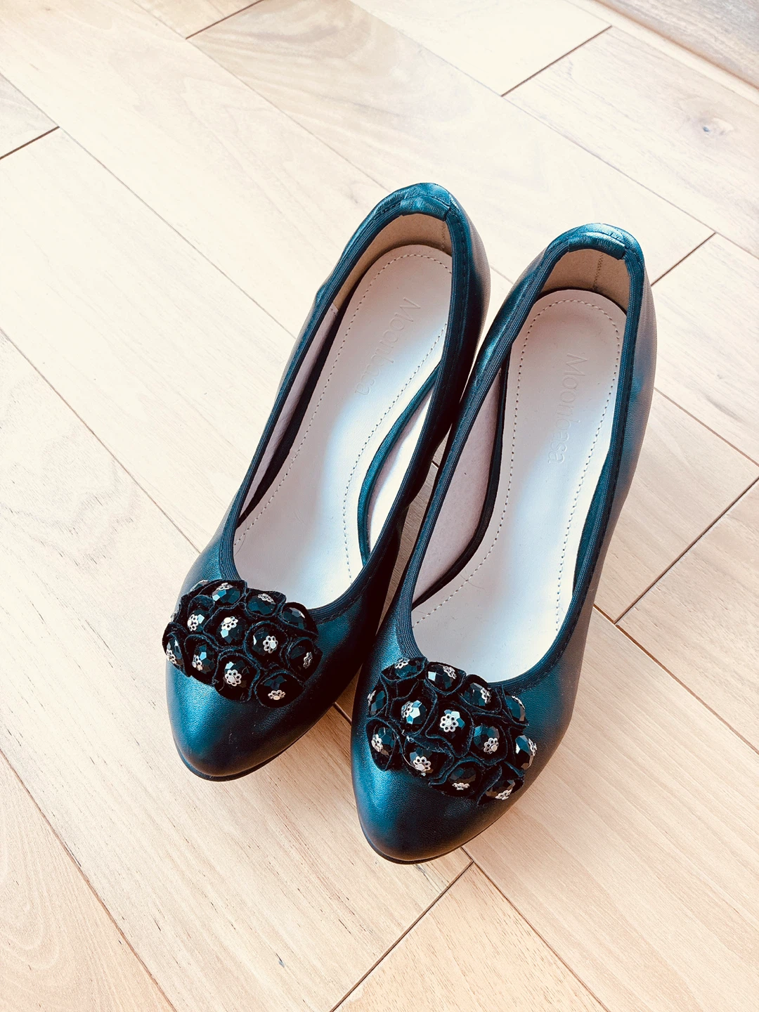 Moonbasa Black Leather Wedge Heels , heel height 6cm