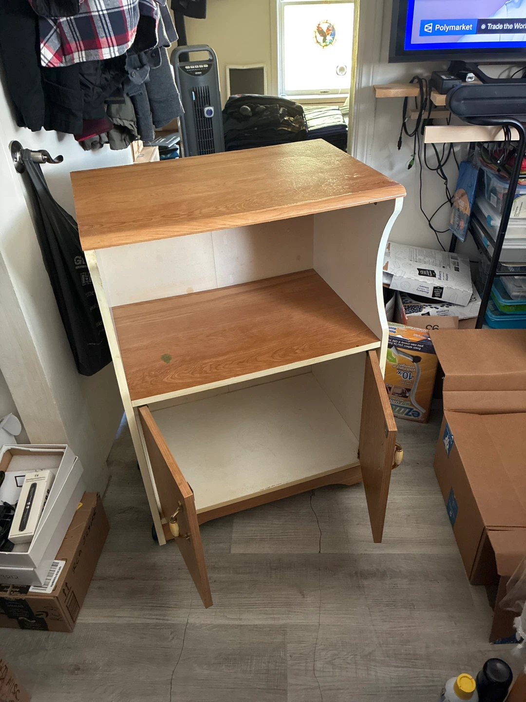Wooden microwave cart with storage cabinet - photo 2