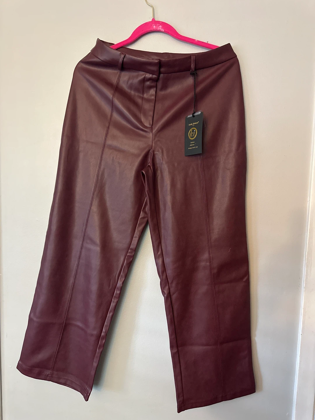 Kathy Ireland Faux Leather Pants Burgundy