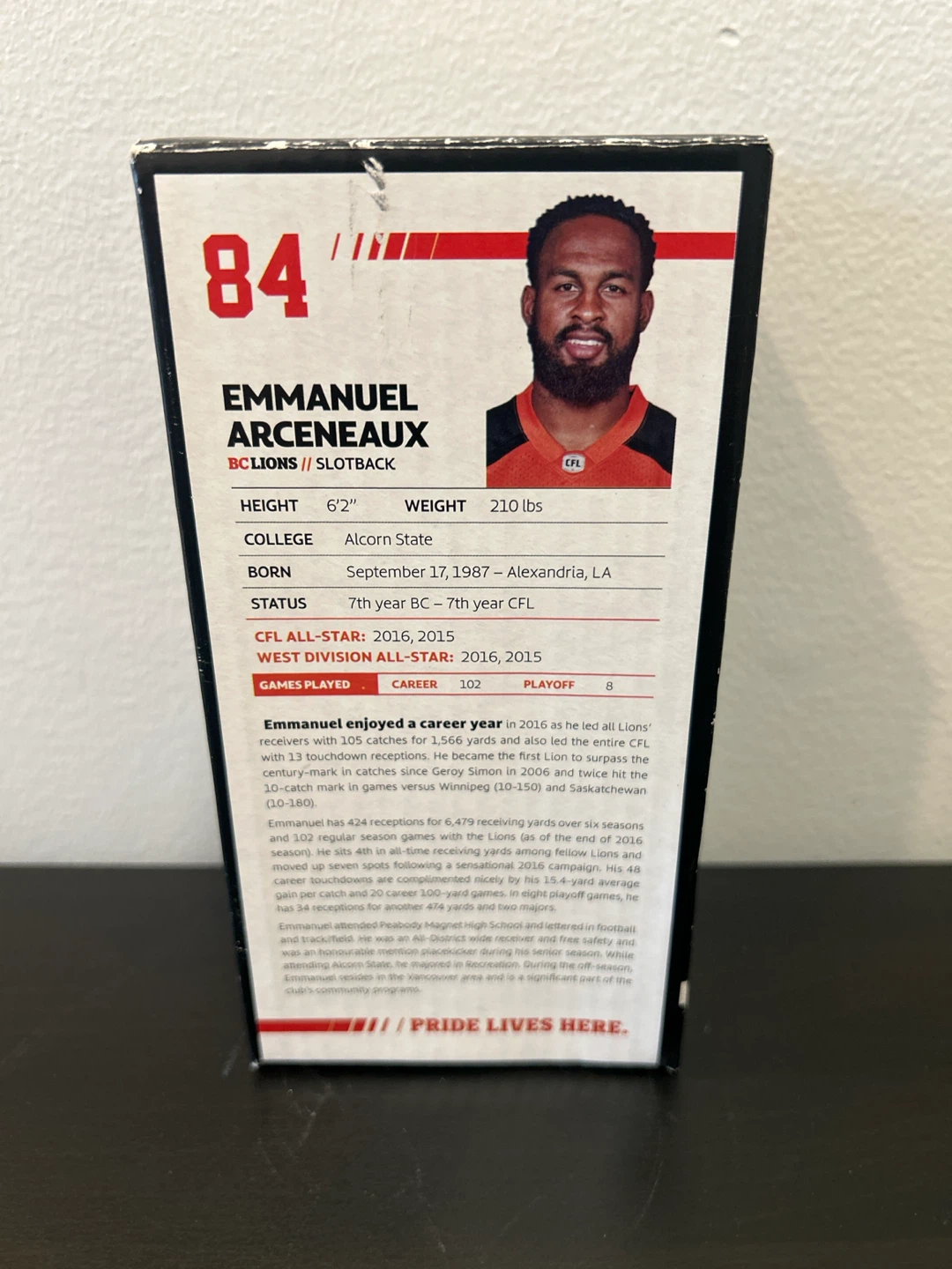BC Lions Emmanuel Arceneaux 2017 Bobblehead - photo 2