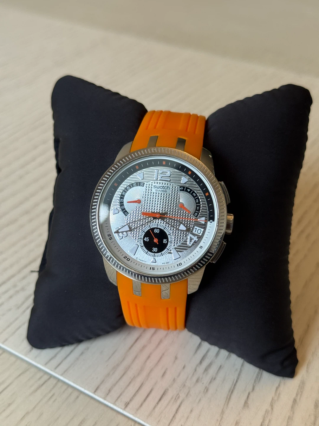 Swatch Irony Chronograph YRS405 Silver & Orange Men’s Watch - photo 2