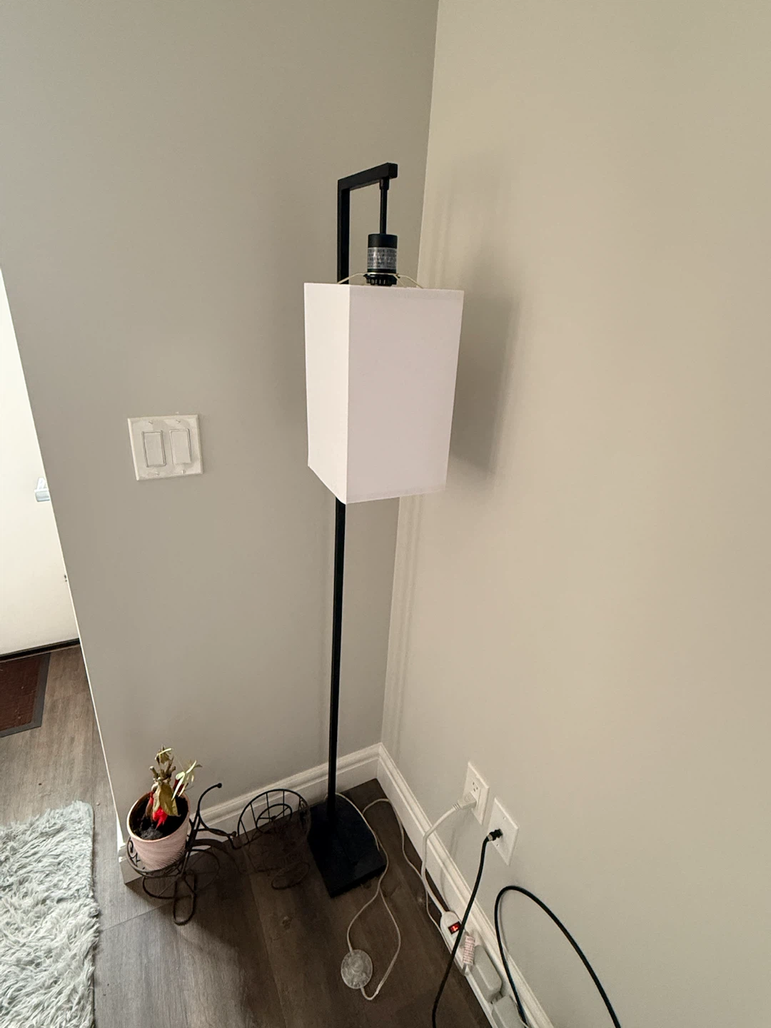Black Floor Lamp with Rectangular White Shade