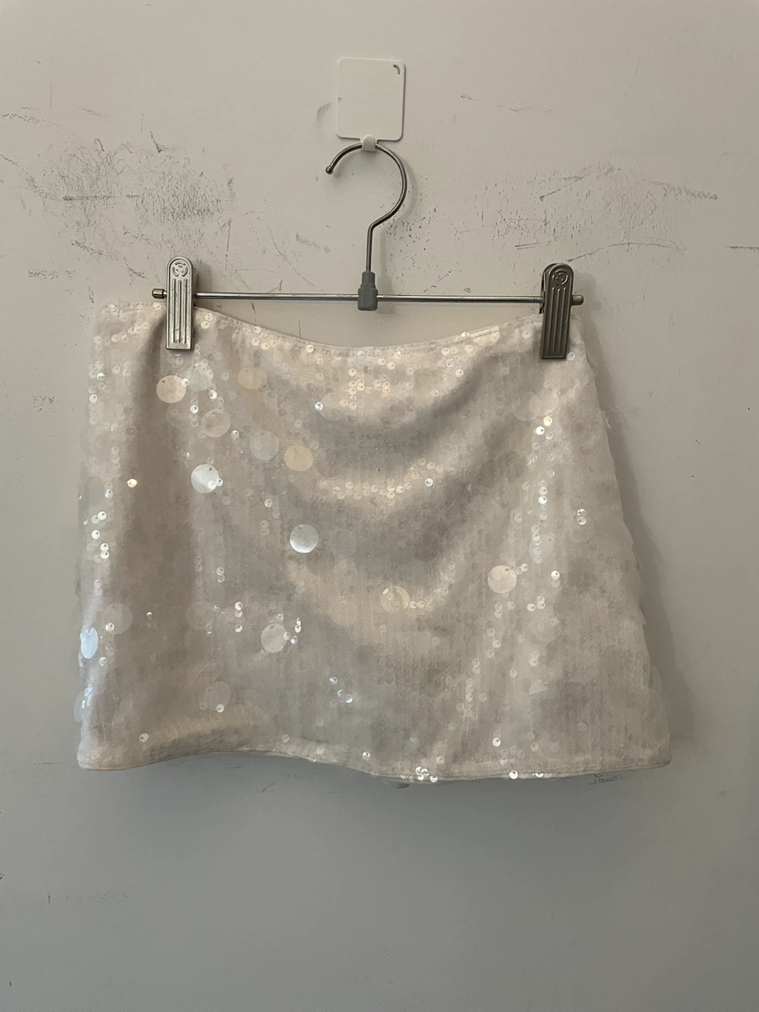 White Sequin Mini Skirt