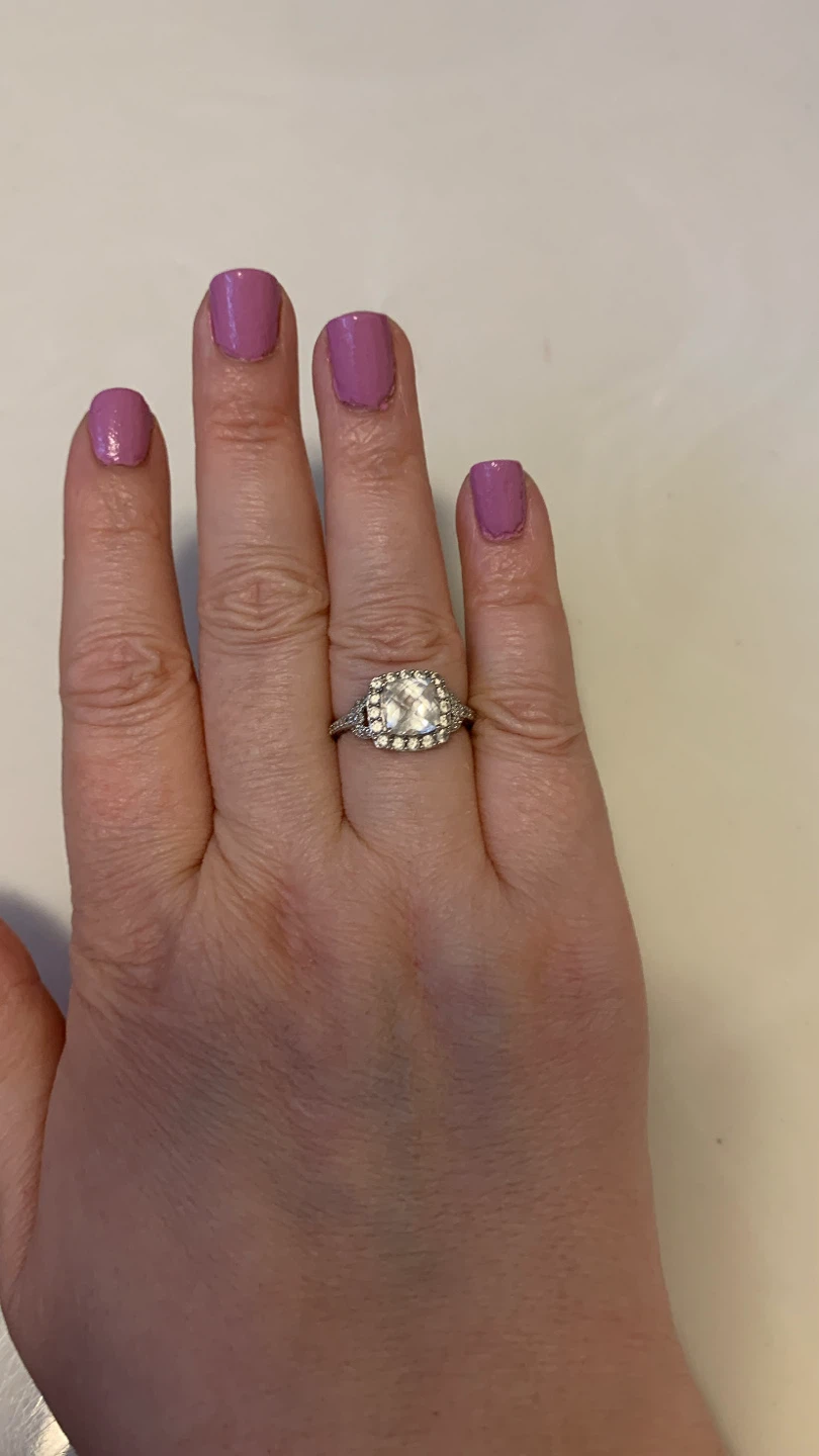Cushion Cut Halo Silver Tone Ring