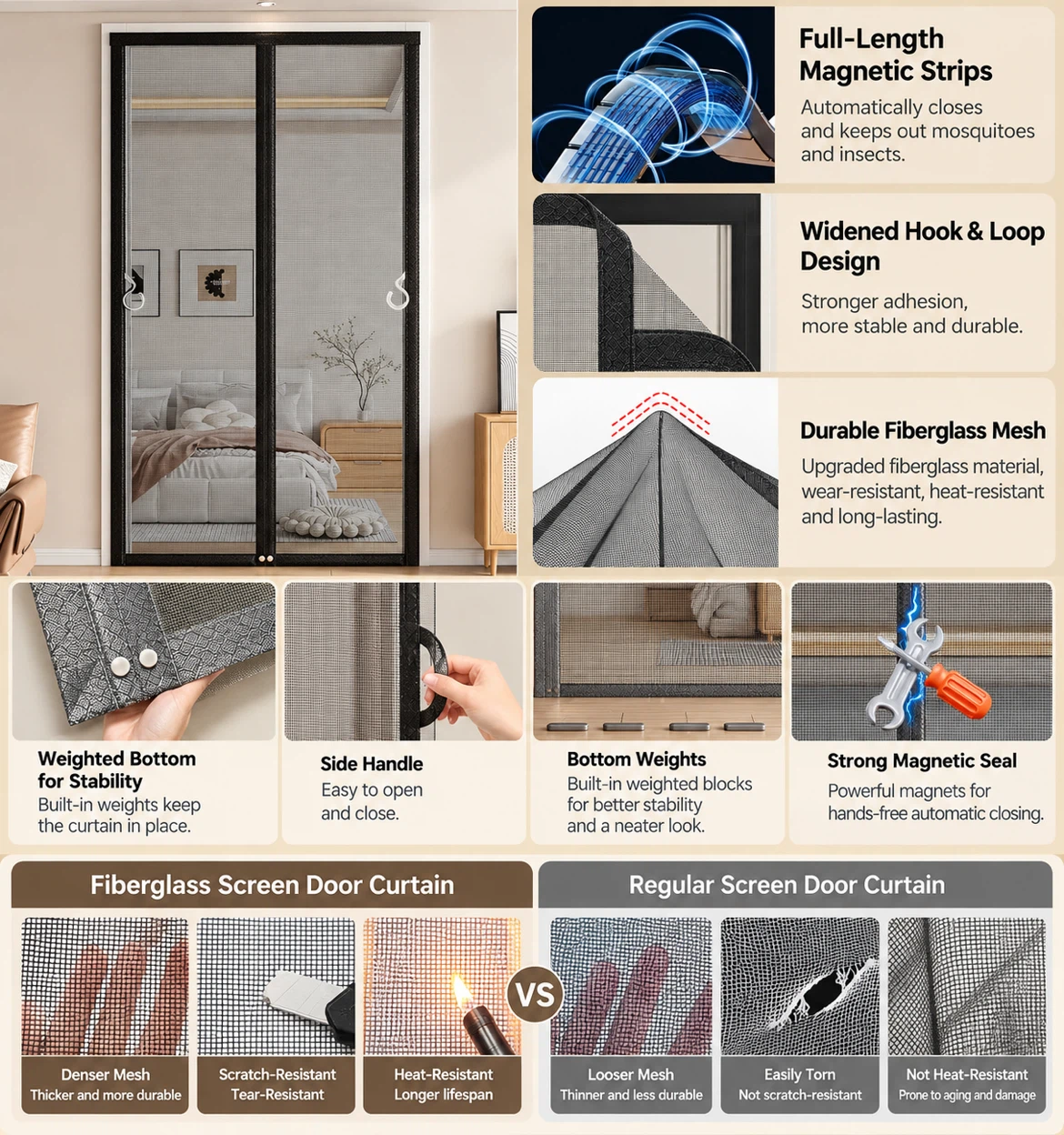 2 Brand New Magnetic Screen Door Curtains – No Drilling