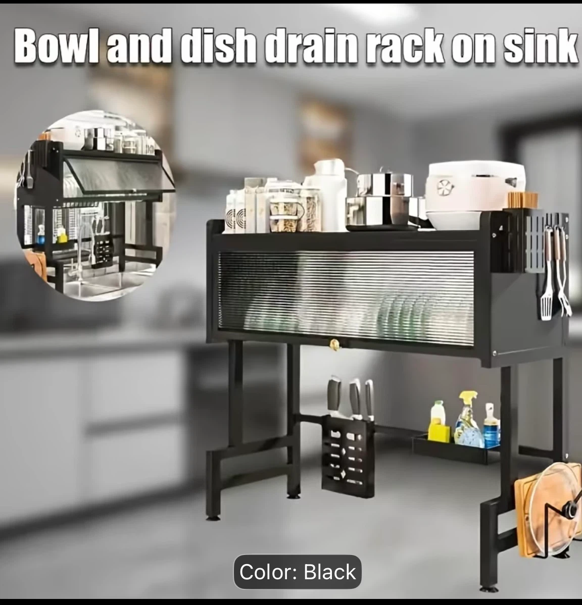 New—Black Over-Sink Dish Drying Rack with Cabinet - photo 4