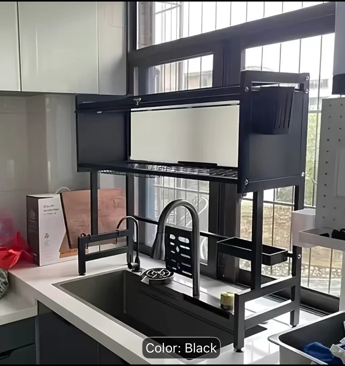 New—Black Over-Sink Dish Drying Rack with Cabinet - photo 3