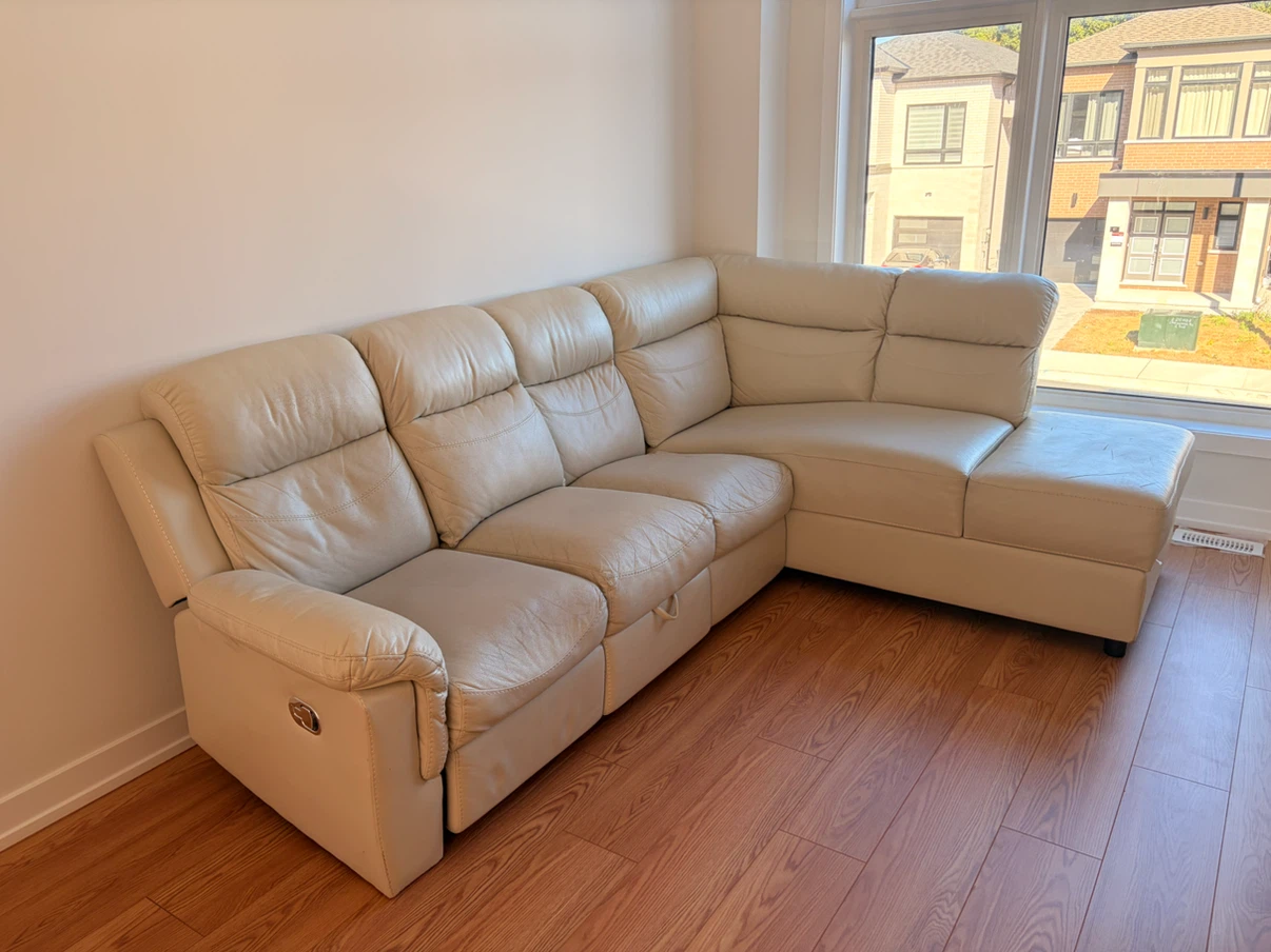 Cream Leather Sectional Sofa with Recliner