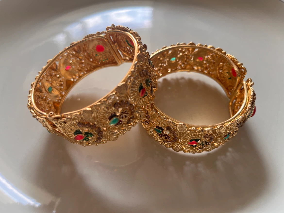 Gold-tone Ornate Hinged Bangles